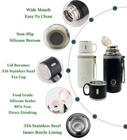 Stainless Steel Insulated Travel Thermos with Portable Cup Lid